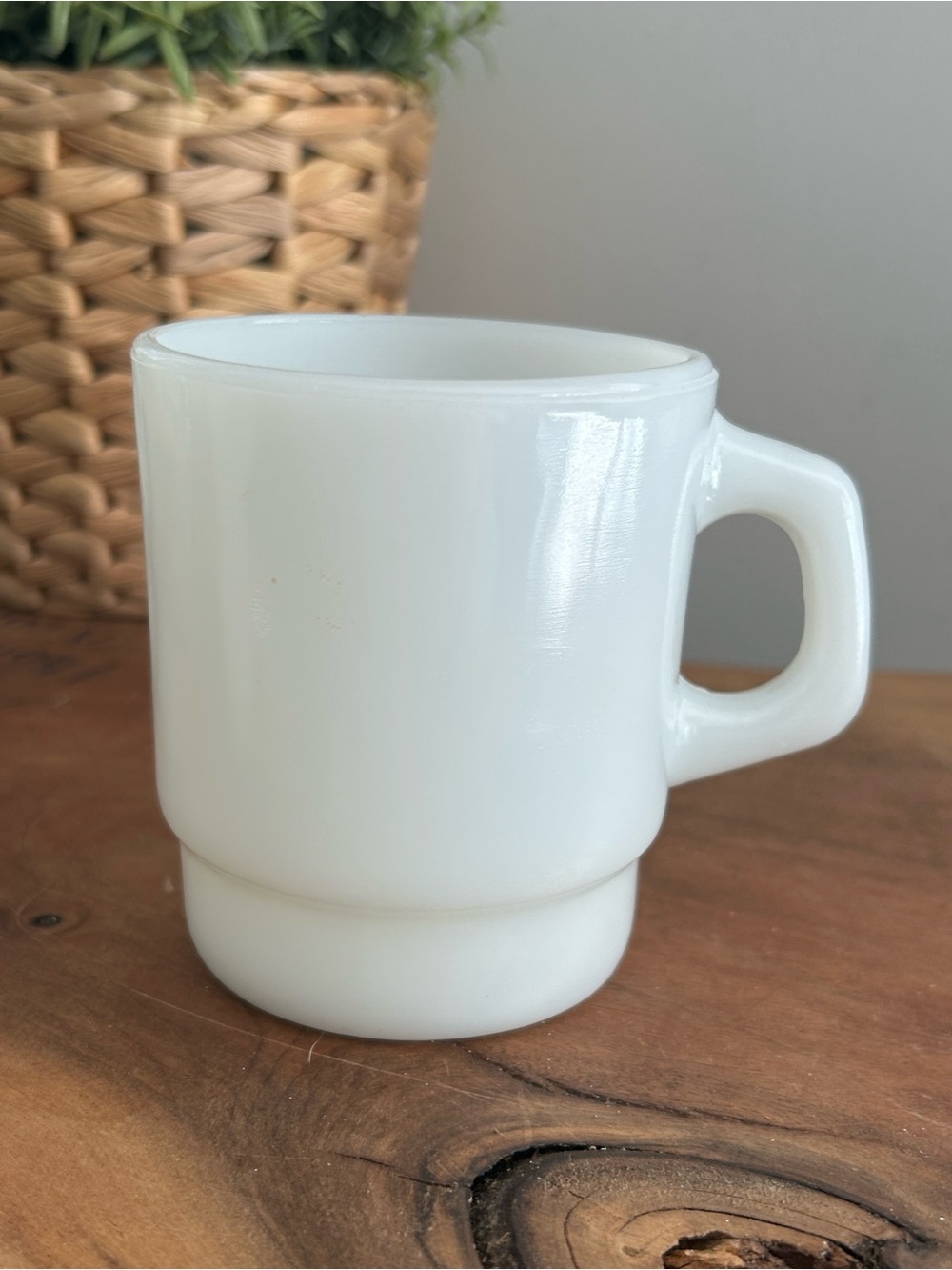 Fireking White Milk Glass Stackable Coffee Mug D Handle Vintage Diner 70s